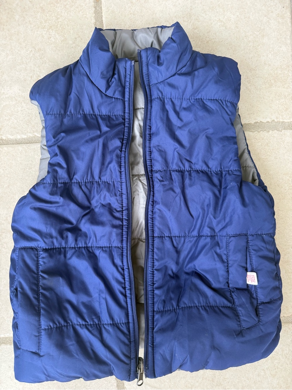 Kids Reversible Gray and Navy Blue Puffer Vest - Lightweight Layering Jacket